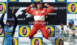 23.04.2006 Imola, Italy,  Fernando Alonso (ESP), Renault F1 Team, Michael Schumacher (GER), Scuderia Ferrari, Juan-Pablo Montoya (COL), Juan Pablo, McLaren Mercedes - Formula 1 World Championship, Rd 4, San Marino Grand Prix, Sunday Podium