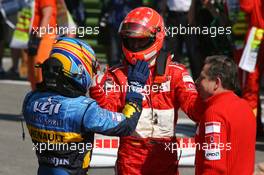 23.04.2006 Imola, Italy,  Fernando Alonso (ESP), Renault F1 Team with Michael Schumacher (GER), Scuderia Ferrari and Jean Todt (FRA), Scuderia Ferrari, Teamchief, General Manager, Team Principal - Formula 1 World Championship, Rd 4, San Marino Grand Prix, Sunday Podium