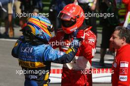 23.04.2006 Imola, Italy,  Fernando Alonso (ESP), Renault F1 Team with Michael Schumacher (GER), Scuderia Ferrari and Jean Todt (FRA), Scuderia Ferrari, Teamchief, General Manager, Team Principal - Formula 1 World Championship, Rd 4, San Marino Grand Prix, Sunday Podium