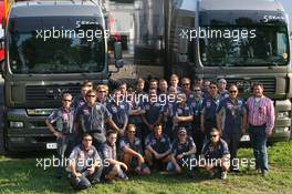 22.04.2006 Imola, Italy,  Midland Team members with their new MAN race trucks and the General Director of MAN Truck & bus b.v Bert van Hasselt - Formula 1 World Championship, Rd 4, San Marino Grand Prix, Saturday