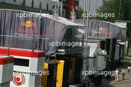 20.04.2006 Imola, Italy,  Red Bull and Toro Rosso engineer rooms are now above the transporters - Formula 1 World Championship, Rd 4, San Marino Grand Prix, Thursday