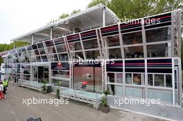 18.04.2006 Imola, Italy,  The new Red Bull Energy Station gets build up as well the engeneers offices above the technical trucks  - Formula 1 World Championship, Rd 4, San Marino Grand Prix, Thursday