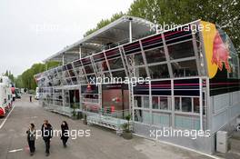 18.04.2006 Imola, Italy,  The new Red Bull Energy Station gets build up as well the engeneers offices above the technical trucks  - Formula 1 World Championship, Rd 4, San Marino Grand Prix, Thursday