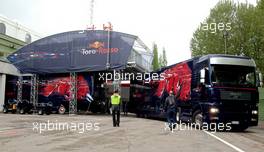 18.04.2006 Imola, Italy,  The new Red Bull Energy Station gets build up as well the engeneers offices above the technical trucks (Red Bull Racing Tree House / Toro Rosso)  - Formula 1 World Championship, Rd 4, San Marino Grand Prix, Thursday