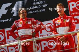 27.08.2006 Istanbul, Turkey,  Winner, Felipe Massa (BRA), Scuderia Ferrari, 2nd Fernando Alonso (ESP), Renault F1 Team, 3rd, Michael Schumacher (GER), Scuderia Ferrari - Formula 1 World Championship, Rd 14, Turkish Grand Prix, Sunday Podium