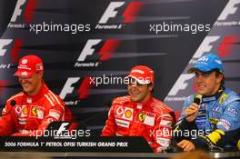 26.08.2006 Istanbul, Turkey,  Felipe Massa (BRA), Scuderia Ferrari, Michael Schumacher (GER), Scuderia Ferrari, Fernando Alonso (ESP), Renault F1 Team - Formula 1 World Championship, Rd 14, Turkish Grand Prix, Saturday Press Conference