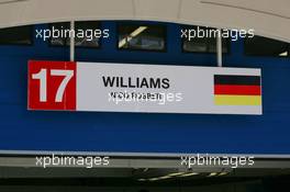 24.08.2006 Istanbul, Turkey,  Wrongly spelt garage sign of Nico Rosberg (GER), WilliamsF1 Team - Formula 1 World Championship, Rd 14, Turkish Grand Prix, Thursday