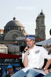 23.08.2006 Istanbul, Turkey,  Nick Heidfeld (GER), BMW Sauber F1 Team sits in front of the Hagia Triada church during an event of the team sponsor Intel in downtown Istanbul - Formula 1 World Championship, Rd 14, Turkish Grand Prix, Wednesday