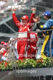 02.07.2006 Indianapolis, USA,  1st Place, Michael Schumacher (GER), Scuderia Ferrari, 248 F1, 2nd place Felipe Massa (BRA), Scuderia Ferrari, 248 F1, 3rd place Giancarlo Fisichella (ITA), Renault F1 Team, R26 - Formula 1 World Championship, Rd 10, United States Grand Prix, Sunday Podium