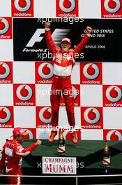 02.07.2006 Indianapolis, USA,  1st Place, Michael Schumacher (GER), Scuderia Ferrari, 248 F1, 2nd place Felipe Massa (BRA), Scuderia Ferrari, 248 F1, 3rd place Giancarlo Fisichella (ITA), Renault F1 Team, R26 - Formula 1 World Championship, Rd 10, United States Grand Prix, Sunday Podium