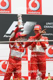 02.07.2006 Indianapolis, USA,  Felipe Massa (BRA), Scuderia Ferrari 2nd place and Michael Schumacher (GER), Scuderia Ferrari 1st palce - Formula 1 World Championship, Rd 10, United States Grand Prix, Sunday Podium