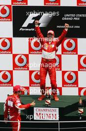 02.07.2006 Indianapolis, USA,  1st Place, Michael Schumacher (GER), Scuderia Ferrari, 248 F1, 2nd place Felipe Massa (BRA), Scuderia Ferrari, 248 F1, 3rd place Giancarlo Fisichella (ITA), Renault F1 Team, R26 - Formula 1 World Championship, Rd 10, United States Grand Prix, Sunday Podium