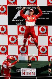 02.07.2006 Indianapolis, USA,  1st Place, Michael Schumacher (GER), Scuderia Ferrari, 248 F1, 2nd place Felipe Massa (BRA), Scuderia Ferrari, 248 F1, 3rd place Giancarlo Fisichella (ITA), Renault F1 Team, R26 - Formula 1 World Championship, Rd 10, United States Grand Prix, Sunday Podium