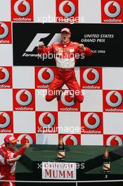 02.07.2006 Indianapolis, USA,  1st Place, Michael Schumacher (GER), Scuderia Ferrari, 248 F1, 2nd place Felipe Massa (BRA), Scuderia Ferrari, 248 F1, 3rd place Giancarlo Fisichella (ITA), Renault F1 Team, R26 - Formula 1 World Championship, Rd 10, United States Grand Prix, Sunday Podium