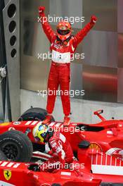 02.07.2006 Indianapolis, USA,  1st Place, Michael Schumacher (GER), Scuderia Ferrari, 248 F1, 2nd place Felipe Massa (BRA), Scuderia Ferrari, 248 F1, 3rd place Giancarlo Fisichella (ITA), Renault F1 Team, R26 - Formula 1 World Championship, Rd 10, United States Grand Prix, Sunday Podium