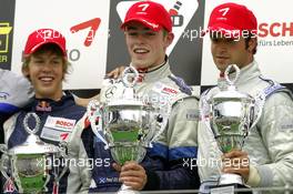 20.08.2006 Nürburg, Germany,  PODIUM, Sebastian Vettel (GER), ASM Formula 3, Dallara F305 Mercedes, Paul di Resta (GBR), ASM Formula 3, Dallara F305 Mercedes, Richard Antinucci (USA), HBR Motorsport, Dallara F305 Mercedes - F3 Euro Series 2006 at Nürburgring