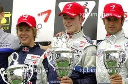 20.08.2006 Nürburg, Germany,  PODIUM, Sebastian Vettel (GER), ASM Formula 3, Dallara F305 Mercedes, Paul di Resta (GBR), ASM Formula 3, Dallara F305 Mercedes, Richard Antinucci (USA), HBR Motorsport, Dallara F305 Mercedes - F3 Euro Series 2006 at Nürburgring
