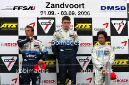 02.09.2006 Zandvoort, The Netherlands,  Podium, Paul di Resta (GBR), ASM Formula 3, Dallara F305 Mercedes (1st, center), Giedo van der Garde (NED), ASM Formula 3, Dallara F305 Mercedes (2nd, left) and Kohei Hirate (JPN), Manor Motorsport, Dallara F305 Mercedes - F3 Euro Series 2006 at Zandvoort, The Netherlands