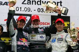 03.09.2006 Zandvoort, The Netherlands,  Podium, Charlie Kimball (USA), Signature-Plus, Dallara F306 Mercedes (1st, center), Sebastian Vettel (GER), ASM Formula 3, Dallara F305 Mercedes (2nd, left) and Kohei Hirate (JPN), Manor Motorsport, Dallara F305 Mercedes (3rd, right) - F3 Euro Series 2006 at Zandvoort, The Netherlands