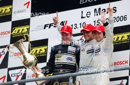 15.10.2006 Le Mans, France,  Happy faces on the podium: Richard Antinucci (USA), HBR Motorsport, Dallara F305 Mercedes (middle, 1st); Charlie Kimball (USA), Signature-Plus, Dallara F306 Mercedes (left, 2nd); Kohei Hirate (JPN), Manor Motorsport, Dallara F305 Mercedes (right, 3rd) - F3 Euro Series 2006 at Le Mans Bugatti Circuit, France