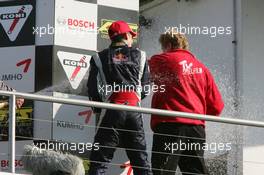 29.10.2006 Hockenheim, Germany,  Sébastien Buemi (SUI), ASL Mücke Motorsport, Dallara F305 / Mercedes having some fun on the podium with the champagne. - F3 Euro Series 2006 at Hockenheimring