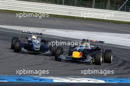 29.10.2006 Hockenheim, Germany,  Sébastien Buemi (SUI), ASL Mücke Motorsport, Dallara F305 / Mercedes succesfully overtook Giedo van der Garde (NED), ASM Formula 3, Dallara F305 Mercedes in the Spitzkehre. - F3 Euro Series 2006 at Hockenheimring