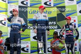 06.08.2006 Zandvoort, The Netherlands,  Podium, Paul Di Resta (GBR), ASM F3, Dallara F305 Mercedes (1st, center), Giedo van der Garde (NED), ASM F3, Dallara F305 Mercedes (2nd, left) (slight dissapointed) and Sebastien Buemi (SUI), ASL Team Mucke Motorsport, Dallara F305 Mercedes (3rd, right) - Masters of Formula 3 at Circuit Park Zandvoort