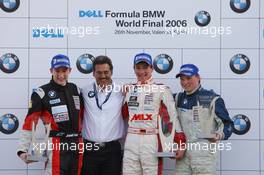 26.11.2006 Valencia, Spain, Sunday, Race, Podium, 1st, Christian Vietoris (GER), Josef Kaufmann Racing, 2nd, Josef Král (CZE), Kral, Josef Kaufmann Racing, 3rd, Mika Mäki (FIN), Maki, Eifelland Racing, with Dr. Mario Theissen (GER), BMW Motorsport Director - DELL Formula BMW World Final 2006, 23th - 26th November, Circuit de la Comunitat Valenciana Ricardo Tormo - For further information please register at www.formulabmwworldfinal-images.com - This image is free for editorial use only. Please use for Copyright/Credit: c BMW AG