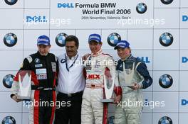 26.11.2006 Valencia, Spain, Sunday, Race, Podium, 1st, Christian Vietoris (GER), Josef Kaufmann Racing, 2nd, Josef Král (CZE), Kral, Josef Kaufmann Racing, 3rd, Mika Mäki (FIN), Maki, Eifelland Racing, Dr. Mario Theissen (GER), BMW Motorsport Director - DELL Formula BMW World Final 2006, 23th - 26th November, Circuit de la Comunitat Valenciana Ricardo Tormo - For further information please register at www.formulabmwworldfinal-images.com - This image is free for editorial use only. Please use for Copyright/Credit: c BMW AG