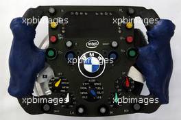 23.11.2006 Valencia, Spain, Special Parts for A. Zanardi driving F1, like the steering wheel with clutch and accelerator (silver pedal), the changed break pedal (right side) and a metal-plate to fix left foot of Alessandro Zanardi (ITA), BMW WTCC Driver, Tests the BMW Sauber F1 team, F1.06 - DELL Formula BMW World Final 2006, 23th - 26th November, Circuit de la Comunitat Valenciana Ricardo Tormo - For further information please register at www.formulabmwworldfinal-images.com - This image is free for editorial use only. Please use for Copyright/Credit: c BMW AG
