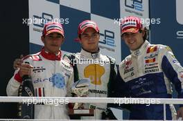 08.04.2006 Valencia, Spain,  L-R Lewis Hamilton (GBR), ART Grand Prix with Nelson Piquet Jr (BRA), Piquet Sports and Adrian Valles (ESP), Campos Racing - GP2 Championship, Rd.1, Podium