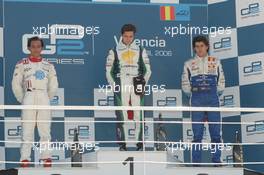 08.04.2006 Valencia, Spain,  L-R Lewis Hamilton (GBR), ART Grand Prix with Nelson Piquet Jr (BRA), Piquet Sports and Adrian Valles (ESP), Campos Racing - GP2 Championship, Rd.1, Podium