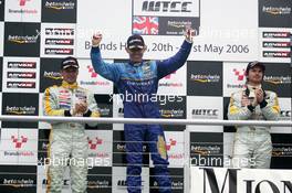 21.05.2006 Fawkham, England,  The podium for race 2, Alain Menu (SUI) Rickard Rydell (SWE) James Thompson (GBR) at Brands Hatch Grand Prix