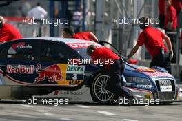 20.04.2007 Hockenheim, Germany,  Mattias Ekström (SWE), Audi Sport Team Abt Sportsline, Audi A4 DTM, being pushed back into the garage - DTM 2007 at Hockenheimring (Deutsche Tourenwagen Masters)