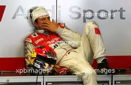 20.04.2007 Hockenheim, Germany,  Christian Abt (GER), Audi Sport Team Phoenix, Audi A4 DTM sitting in a very, very relaxed way on a toolbox in his garage - DTM 2007 at Hockenheimring (Deutsche Tourenwagen Masters)