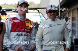 21.04.2007 Hockenheim, Germany,  Alexandre Premat (FRA), Audi Sport Team Phoenix, Audi A4 DTM having some fun with his teammate, Christian Abt (GER), Audi Sport Team Phoenix, Audi A4 DTM in front of the pitbox. - DTM 2007 at Hockenheimring (Deutsche Tourenwagen Masters)