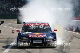 22.04.2007 Hockenheim, Germany,  Race winner Mattias Ekström (SWE), Audi Sport Team Abt Sportsline, Audi A4 DTM, doing a burn-out to celebrate his victory - DTM 2007 at Hockenheimring (Deutsche Tourenwagen Masters)