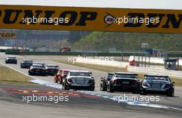 22.04.2007 Hockenheim, Germany,  Back of the DTM field in the first lap seen from the rear  - DTM 2007 at Hockenheimring (Deutsche Tourenwagen Masters)