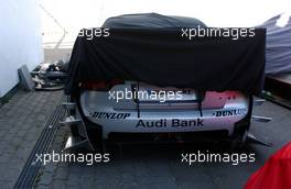 22.04.2007 Hockenheim, Germany,  During the race 4 of the damaged cars were already parked in the parc fermé with cloths on it to cover the damage. Even some lose parts were lying next to it. - DTM 2007 at Hockenheimring (Deutsche Tourenwagen Masters)