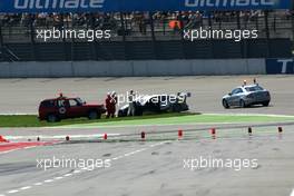 20.05.2007 Klettwitz, Germany,  Car of Alexandre Premat (FRA), Audi Sport Team Phoenix, Audi A4 DTM, after his accident. Warning: unsharp image due to heat haze - DTM 2007 at Eurospeedway Lausitz (Lausitzring)