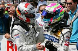 24.06.2007 Nürnberg, Germany,  Bernd Schneider (GER), Team HWA AMG Mercedes, congratulates Bruno Spengler (CDN), Team HWA AMG Mercedes, with his victory - DTM 2007 at Norisring