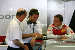 14.07.2007 Scarperia, Italy,  Timo Scheider (GER), Audi Sport Team Abt Sportsline, Portrait (right), laughing with Dr. Wolfgang Ullrich (GER), Audi's Head of Sport (left) and Mark Schneider (GER), Audi Communication - DTM 2007 at Autodromo Internazionale del Mugello