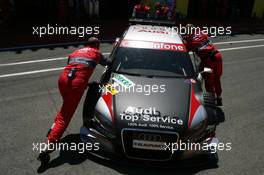 15.07.2007 Scarperia, Italy,  Audi mechanics push the car of Timo Scheider (GER), Audi Sport Team Abt Sportsline, Audi A4 DTM, back into the pitbox - DTM 2007 at Autodromo Internazionale del Mugello