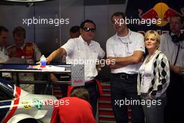 22.09.2007 Barcelona, Spain,  While Mattias Ekström (SWE), Audi Sport Team Abt Sportsline, Audi A4 DTM is talking to his engineer Hans-Jurgen Abt (GER), Teamchef Abt-Audi and Tina Thörner (SWE), girlfriend of Mattias Ekström (SWE) are inside his pitbox. - DTM 2007 at Circuit de Catalunya