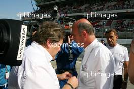 23.09.2007 Barcelona, Spain,  Dr. Wolfgang Ullrich (GER), Audi's Head of Sport, talking with Norbert Haug (GER), Sporting Director Mercedes-Benz, after Audi withdrawed all cars from the race - DTM 2007 at Circuit de Catalunya