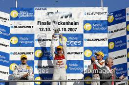 14.10.2007 Hockenheim, Germany,  The DTM 2007 championship podium: (middle) 1st Mattias Ekström (SWE), Audi Sport Team Abt Sportsline, Audi A4 DTM; (left) 2nd Bruno Spengler (CDN), Team HWA AMG Mercedes, AMG Mercedes C-Klasse; (right) 3rd Martin Tomczyk (GER), Audi Sport Team Abt Sportsline, Audi A4 DTM - DTM 2007 at Hockenheimring