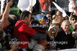 14.10.2007 Hockenheim, Germany,  Mattias Ekström (SWE), Audi Sport Team Abt Sportsline, Audi A4 DTM being congratulated and cheered at by the Audi team. - DTM 2007 at Hockenheimring