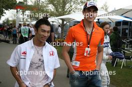16.03.2007 Melbourne, Australia,  Takuma Sato (JPN), Super Aguri F1 and Adrian Sutil (GER), Spyker F1 Team - Formula 1 World Championship, Rd 1, Australian Grand Prix, Friday