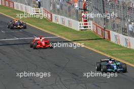 18.03.2007 Melbourne, Australia,  Rubens Barrichello (BRA), Honda Racing F1 Team, RA107, Felipe Massa (BRA), Scuderia Ferrari, F2007 and David Coulthard (GBR), Red Bull Racing, RB3 - Formula 1 World Championship, Rd 1, Australian Grand Prix, Sunday Race