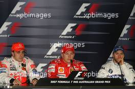 17.03.2007 Melbourne, Australia,  Fernando Alonso (ESP), McLaren Mercedes with Kimi Raikkonen (FIN), Räikkönen, Scuderia Ferrari and Nick Heidfeld (GER), BMW Sauber F1 Team - Formula 1 World Championship, Rd 1, Australian Grand Prix, Saturday Press Conference